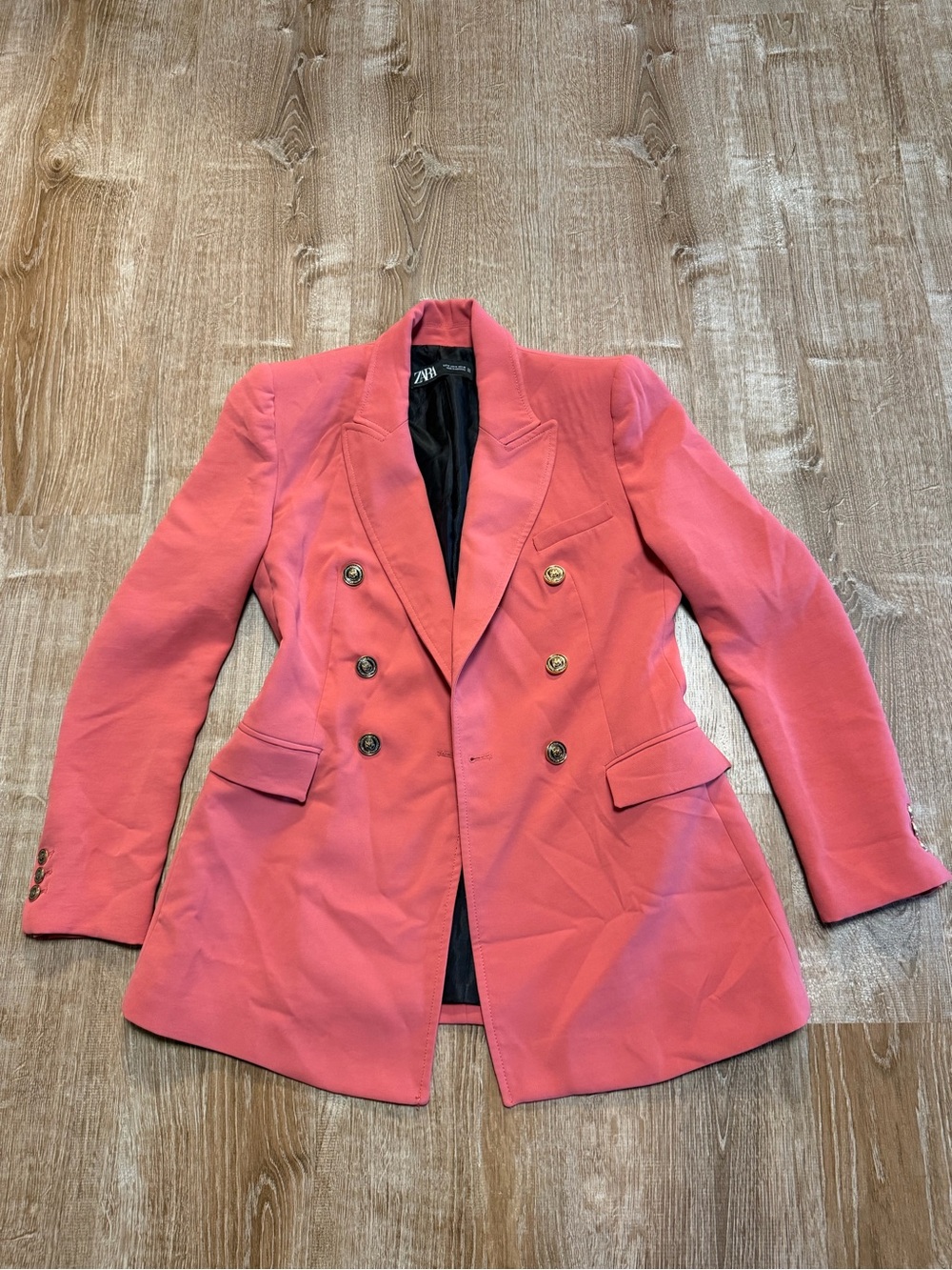 Zara Women’s Medium Coral Pink Double Breasted Tailored Blazer